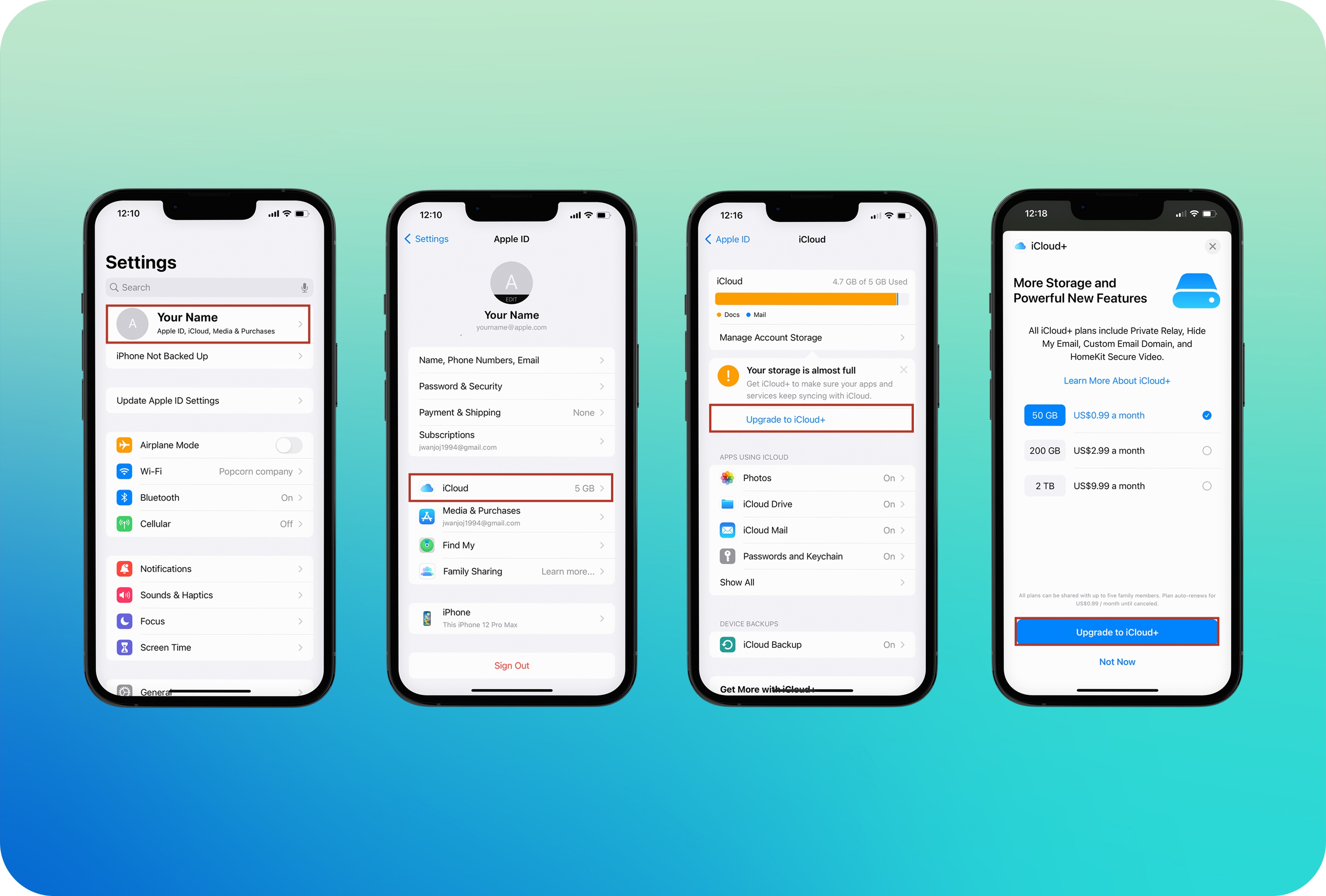 Upgrade iCloud storage